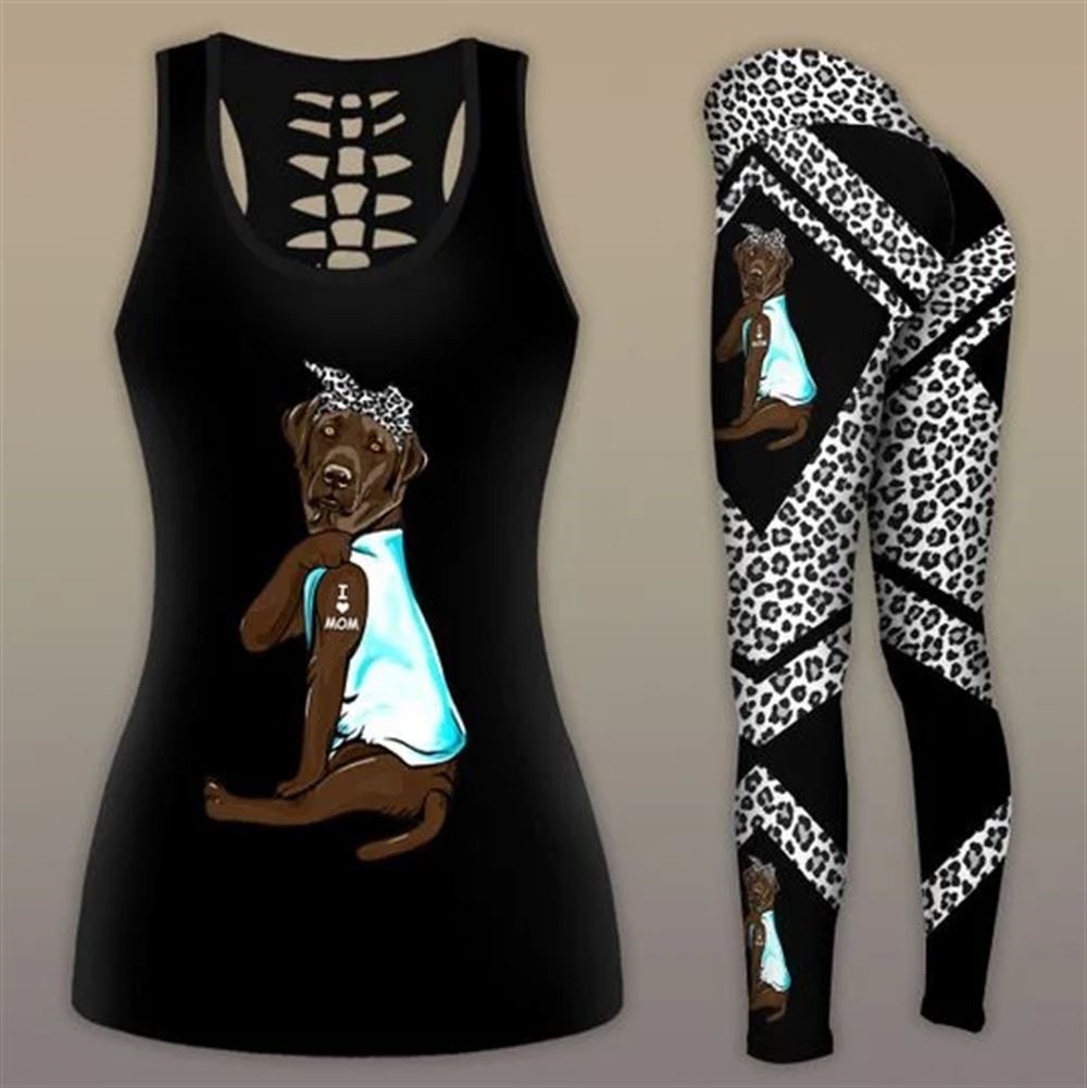 Labrador Dog With Blue Neon Shirt Workout Set Hollow Tank Top And Leggings For Men Or Women Dog Lovers Gift