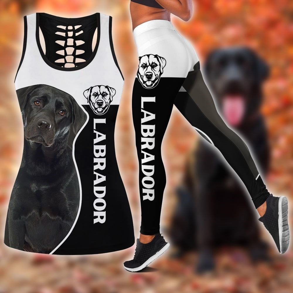 Labrador Black Sport Workout Set Hollow Tank Top And Leggings For Men Or Women Perfect Gift For Dog Lovers