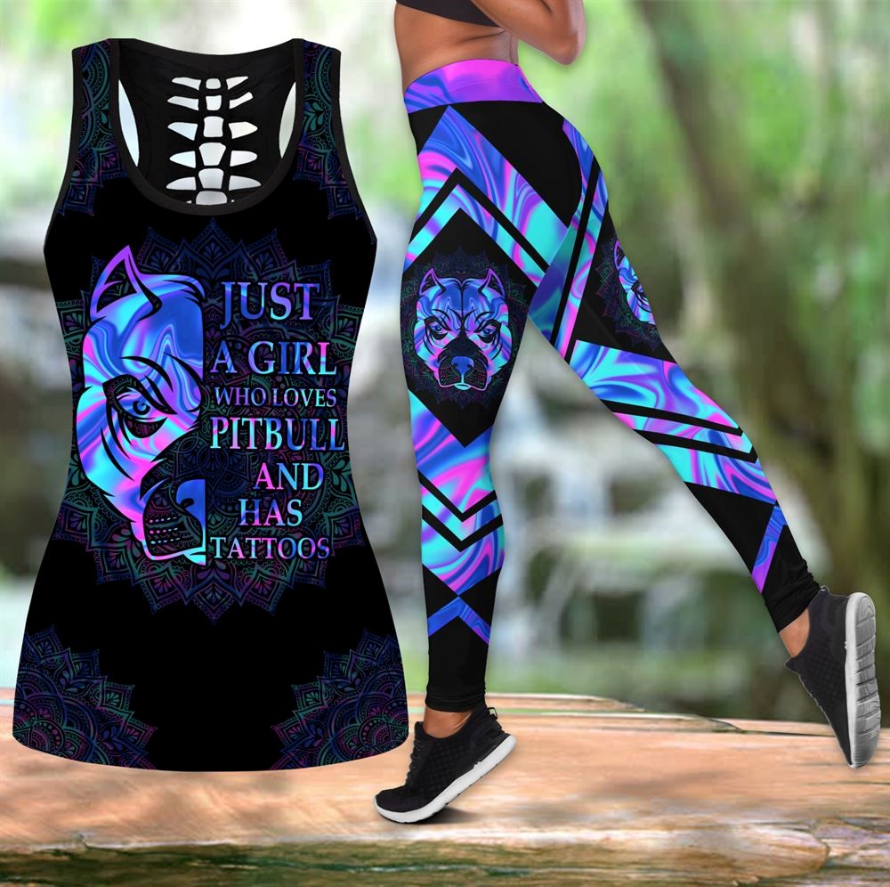 Just A Girl Who Loves Pitbull Workout Set Hollow Tank Top And Leggings For Women Gift For Dog Lovers