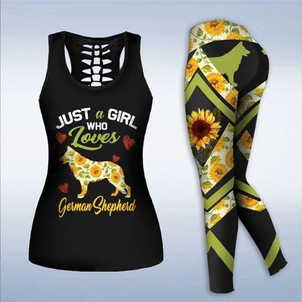 Just A Girl Who Loves German Shepherd Workout Set Hollow Tank Top And Leggings For Women Gift For Dog Lovers