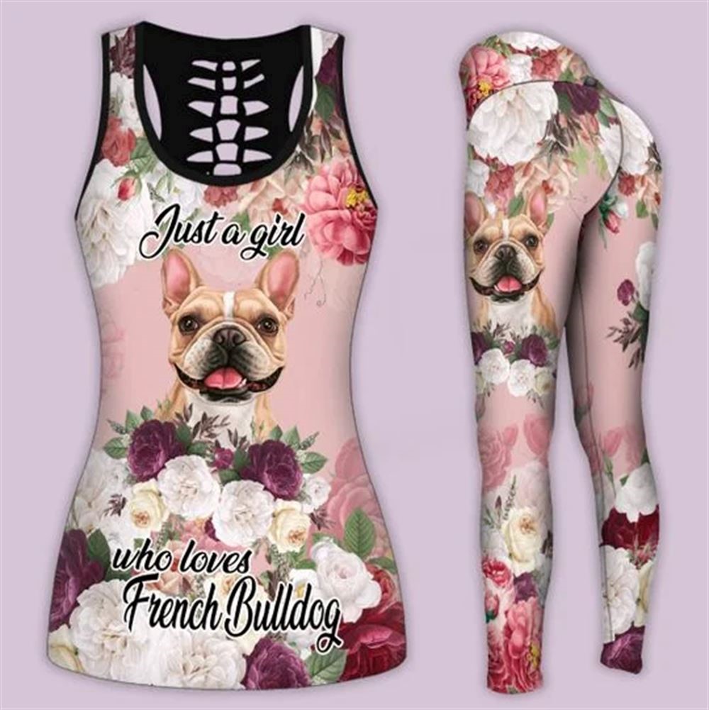 Just A Girl Who Loves French Bulldog Workout Set Hollow Tank Top And Leggings For Women Dog Lovers Gift