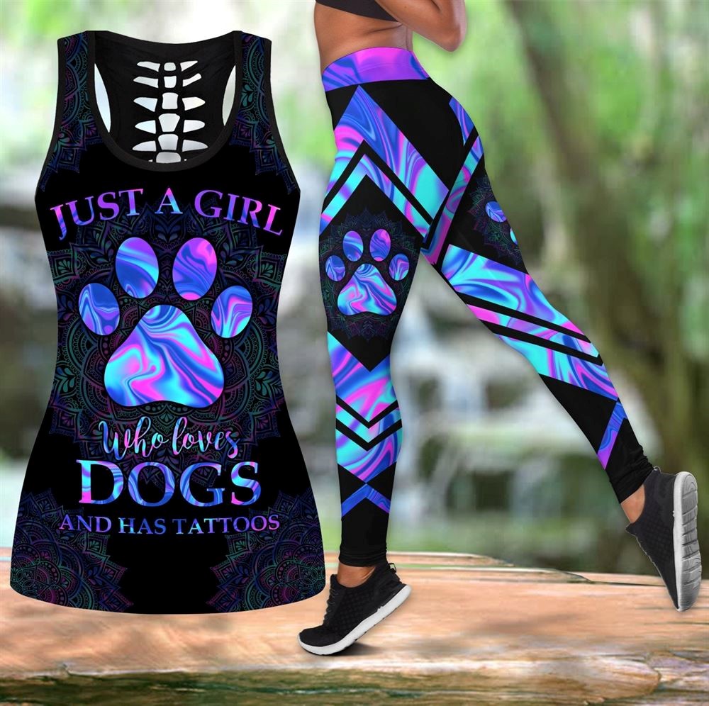 Just A Girl Who Loves Dogs Workout Set Hollow Tank Top And Leggings For Women Perfect Gift For Dog Lovers