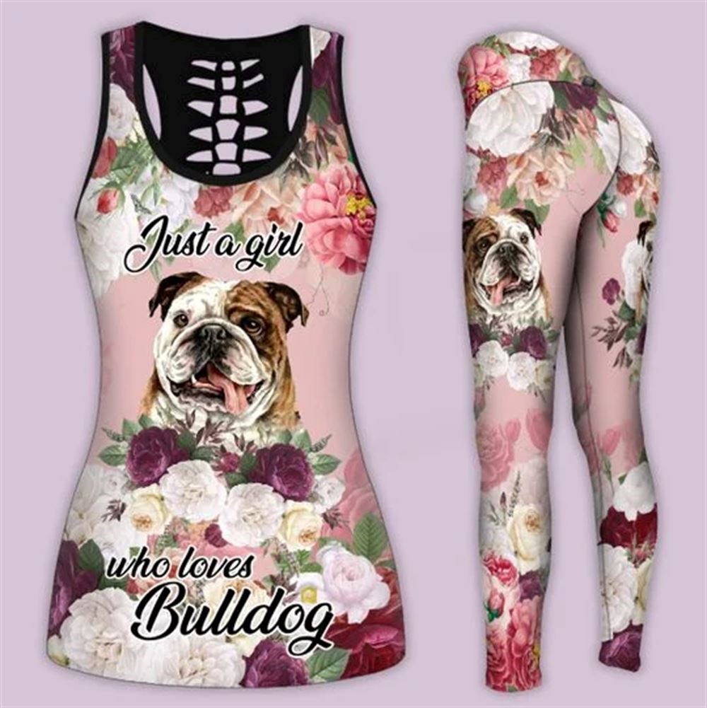 Just A Girl Who Loves Bulldog Workout Set Hollow Tank Top And Leggings For Women Gift For Dog Lovers