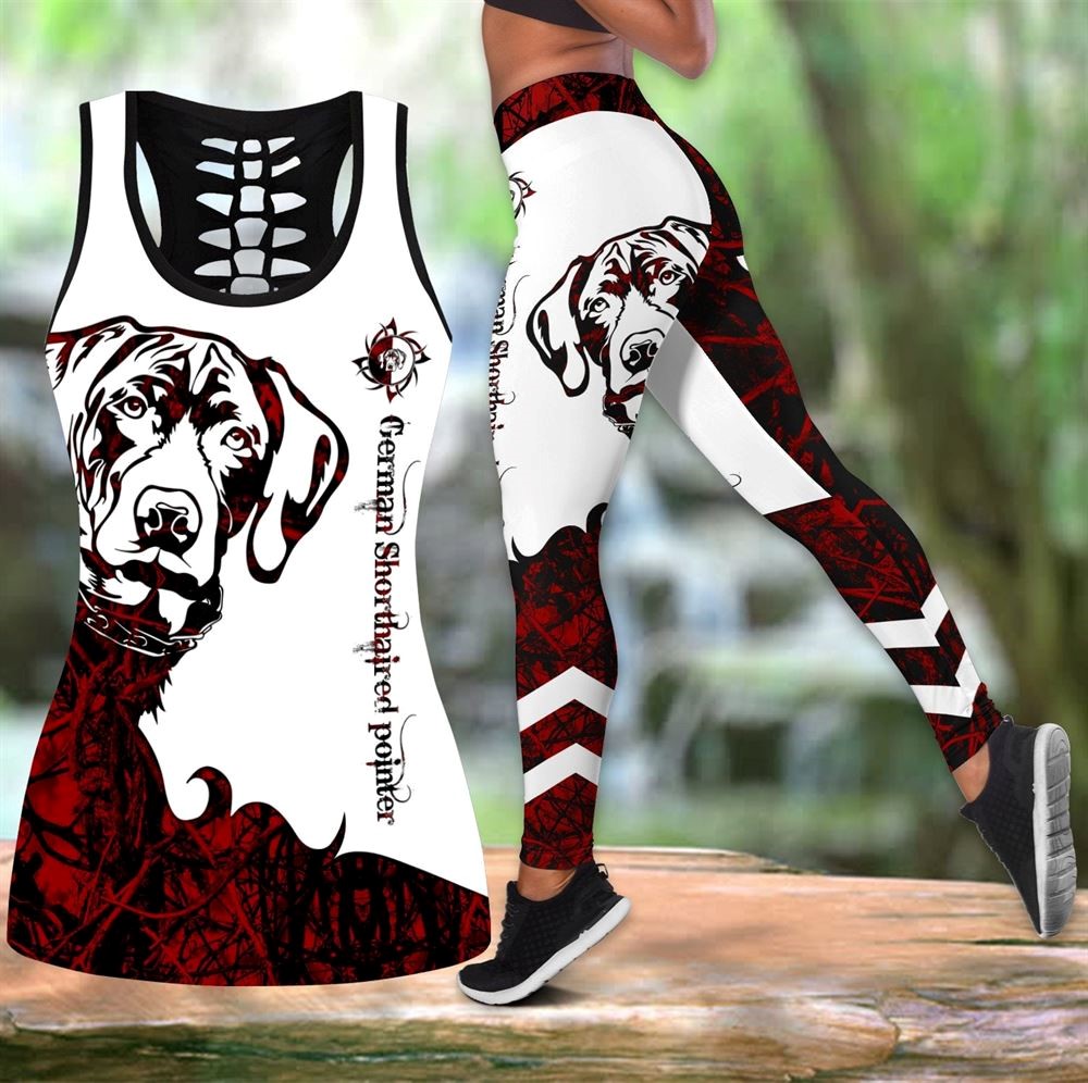 German Shorthaired Pointer Red Workout Set Hollow Tank Top And Leggings For Men Or Women Dog Lovers Gift