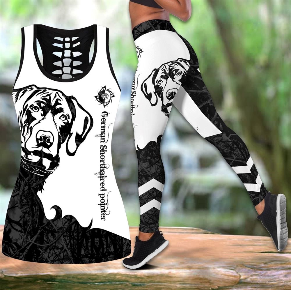 German Shorthaired Pointer Black Workout Set Hollow Tank Top And Leggings For Men Or Women Perfect Gift For Dog Lovers