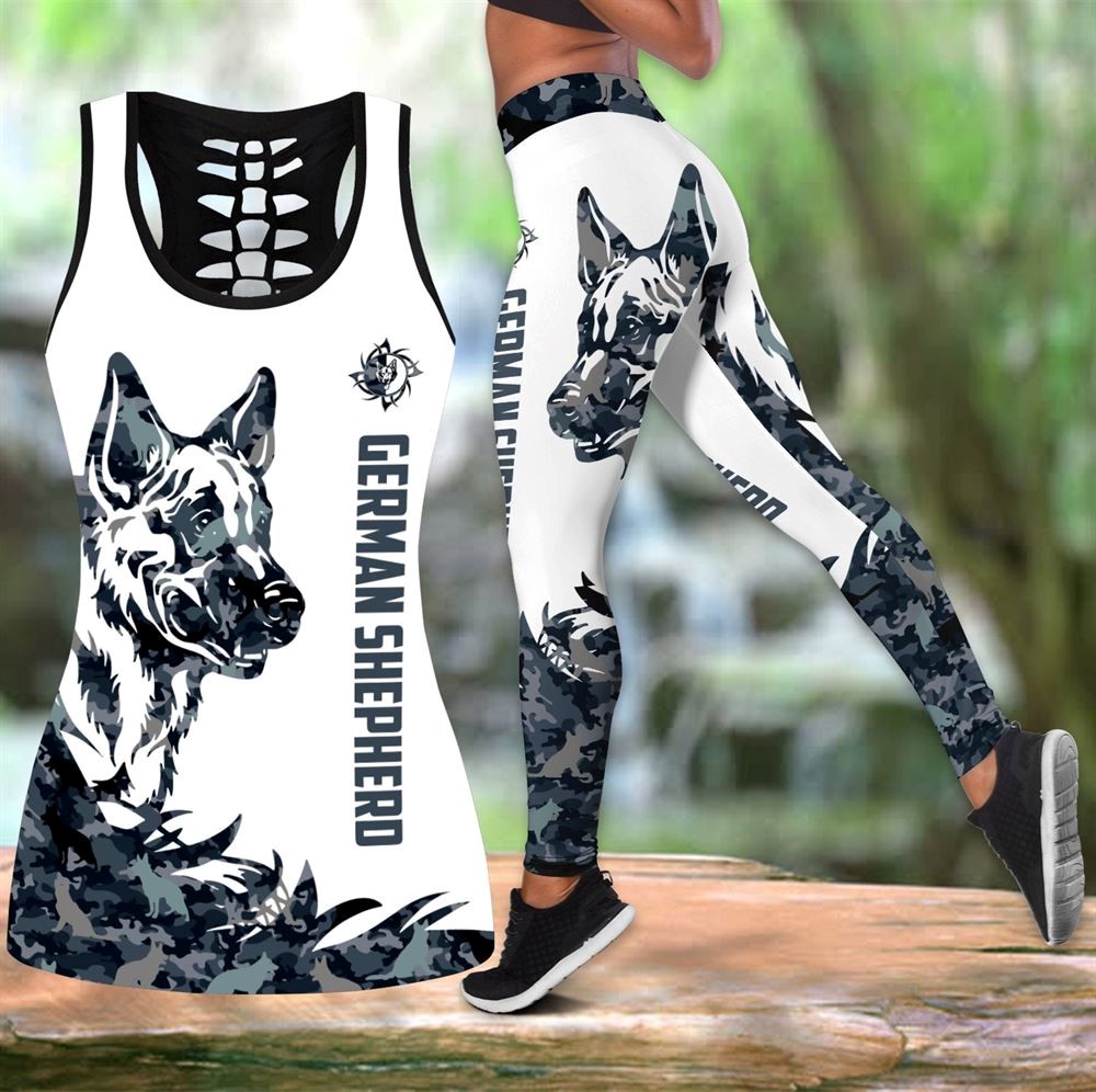 German Shepherd Tattoos Workout Set Hollow Tank Top And Leggings For Men Or Women Gift For Dog Lovers