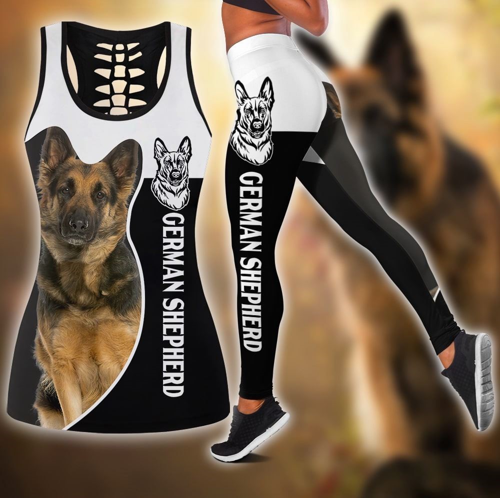 German Shepherd Sport Workout Set Hollow Tank Top And Leggings For Men Or Women Perfect Gift For Dog Lovers