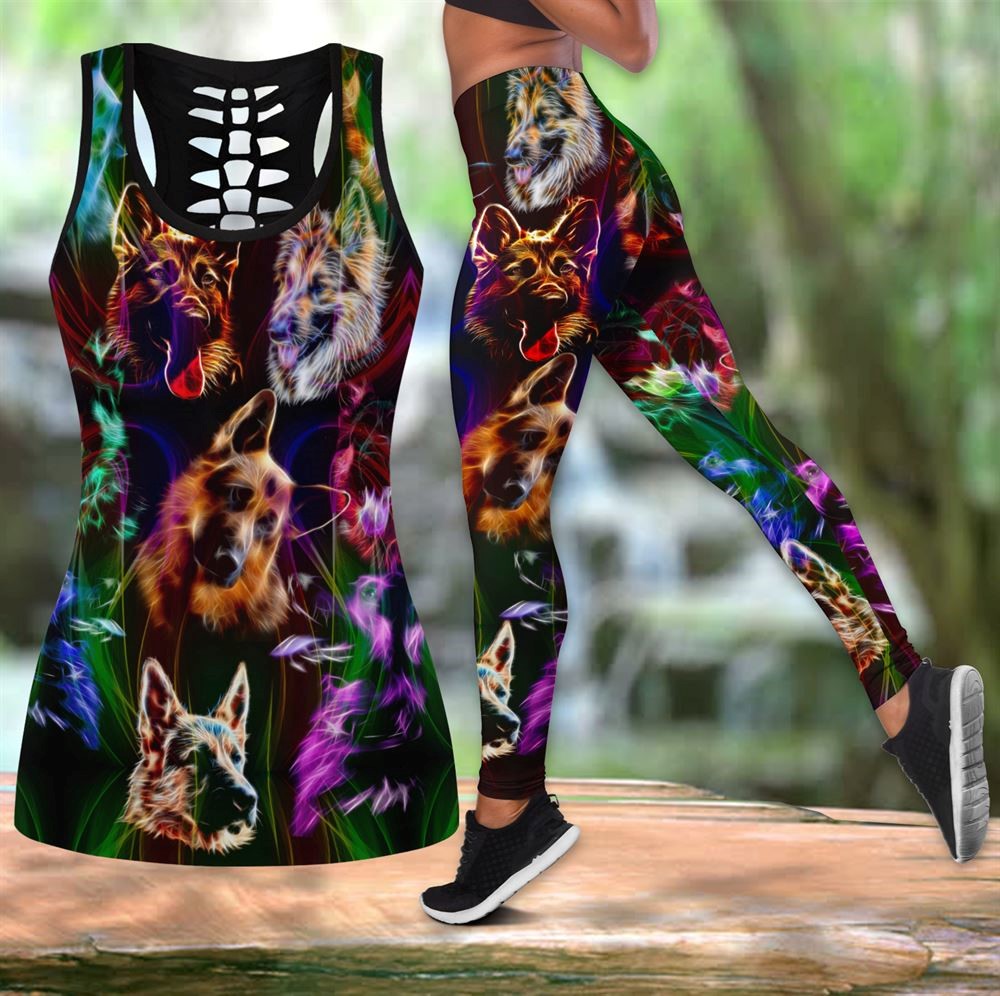 German Shepherd Colorful Workout Set Hollow Tank Top And Leggings For Men Or Women Dog Lovers Gift