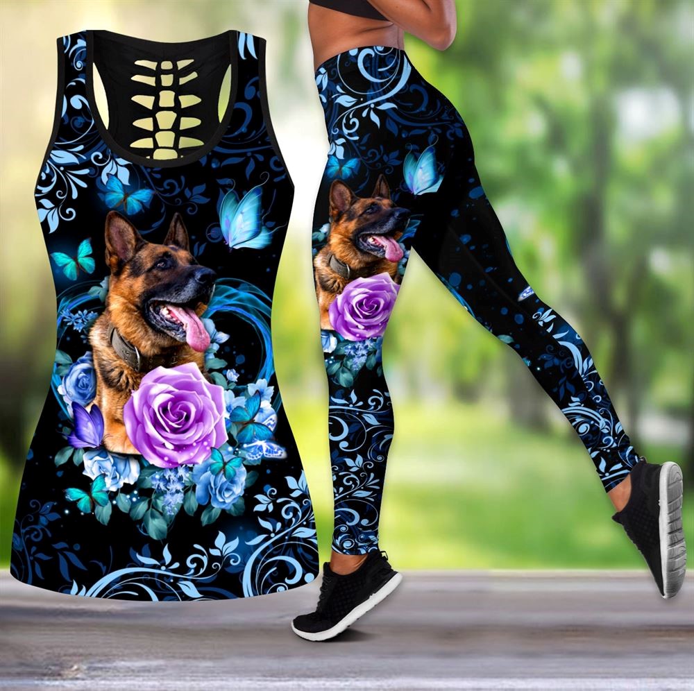 German Shepherd Butterfly Workout Set Hollow Tank Top And Leggings For Men Or Women Gift For Dog Lovers