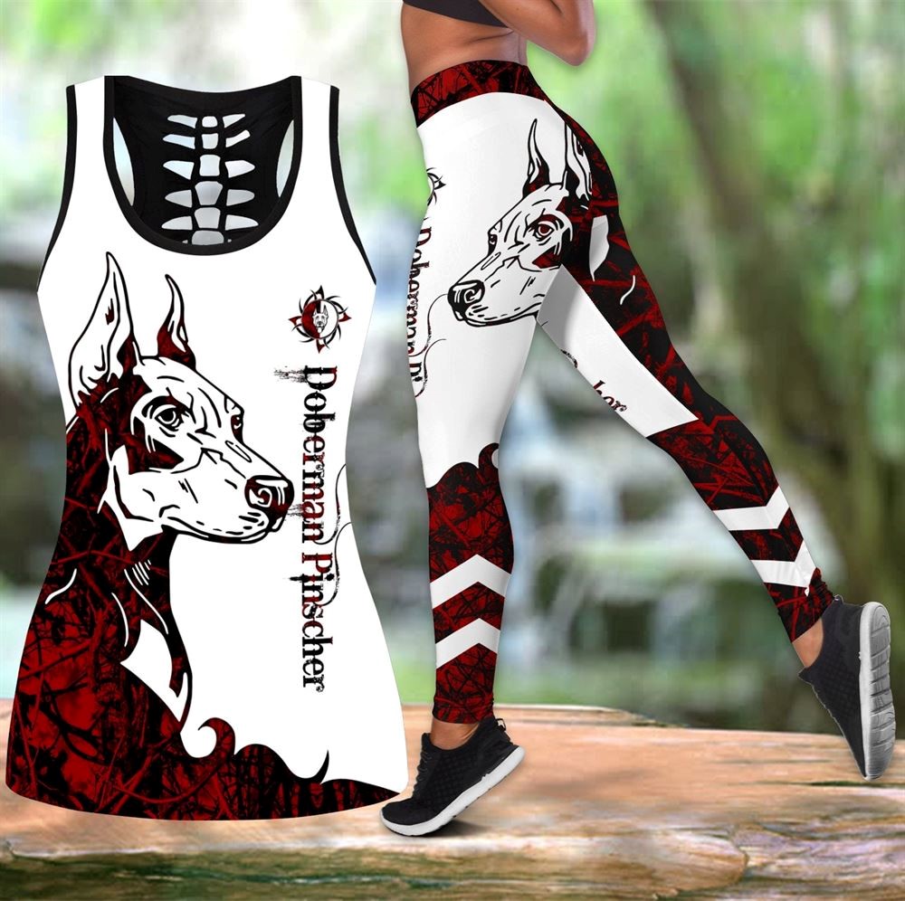 Doberman Pinscher Red Tattoos Workout Set Hollow Tank Top And Leggings For Men Or Women Gift For Dog Lovers