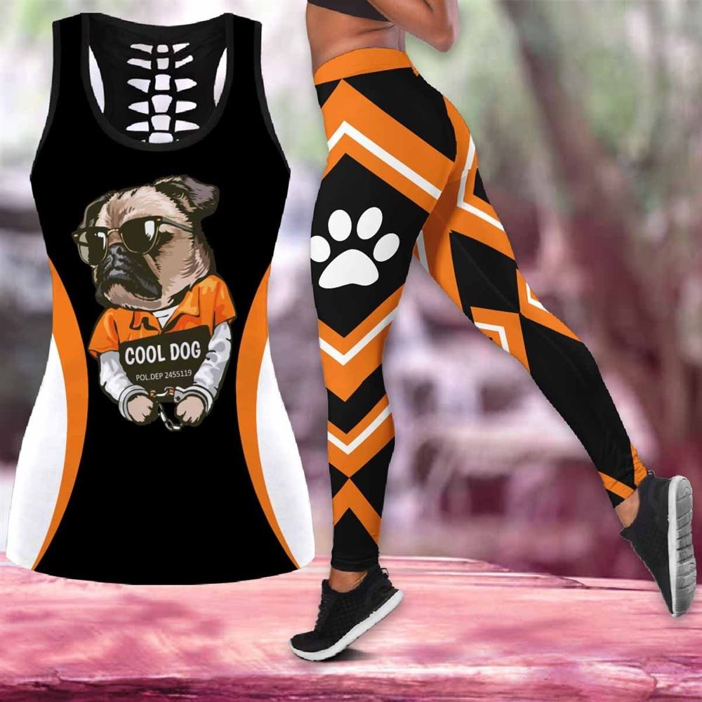 Cool Pug With Black Glasses Workout Set Hollow Tank Top And Leggings For Men Or Women Dog Lovers Gift