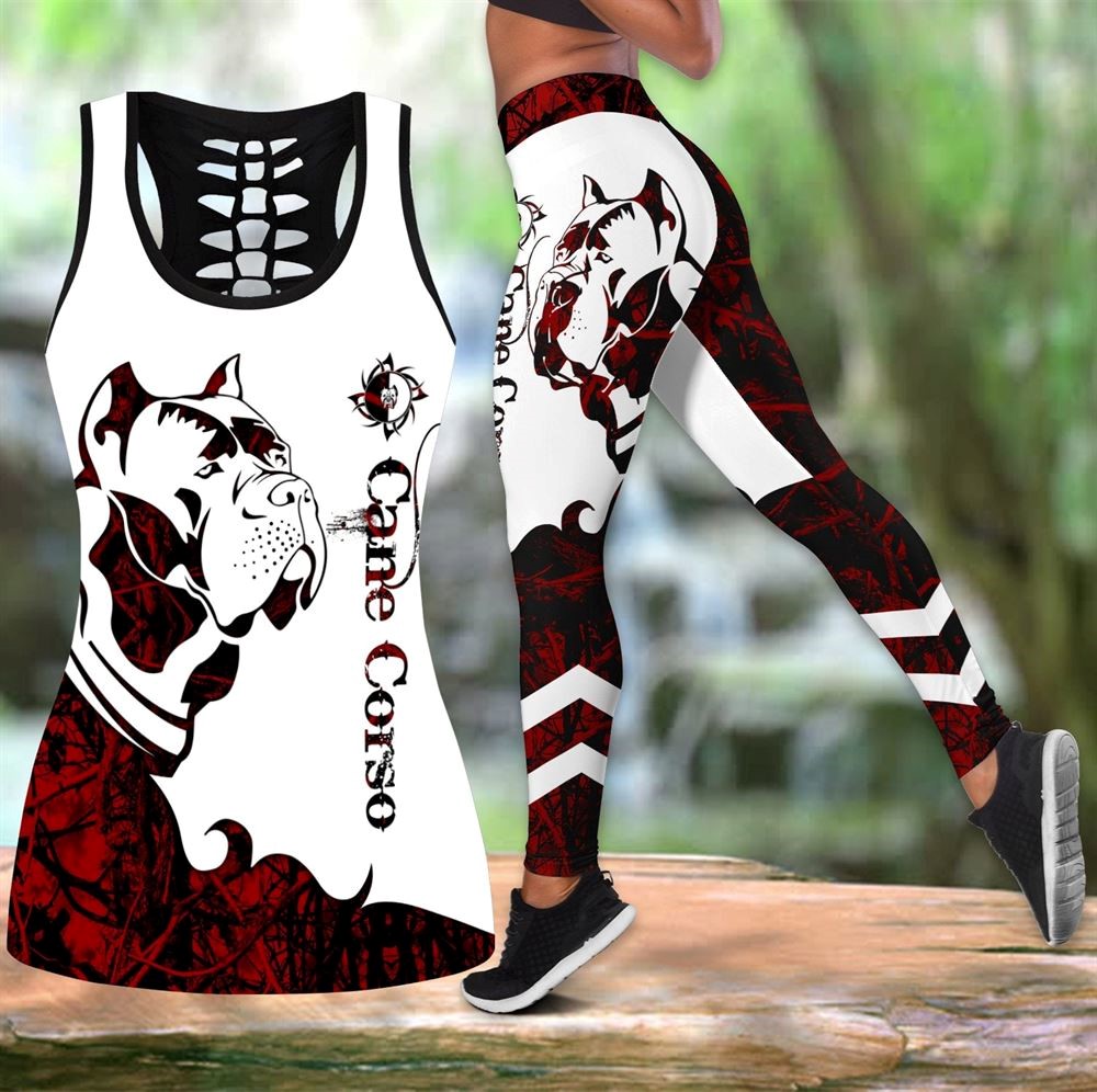 Cane Corso Red Tattoos Workout Set Hollow Tank Top And Leggings For Men Or Women Dog Lovers Gift