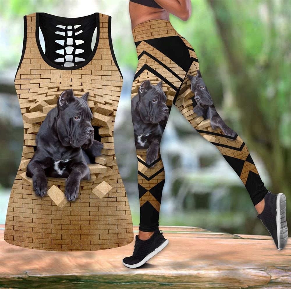 Cane Corso Black With Bricks Workout Set Hollow Tank Top And Leggings For Men Or Women Dog Lovers Gift