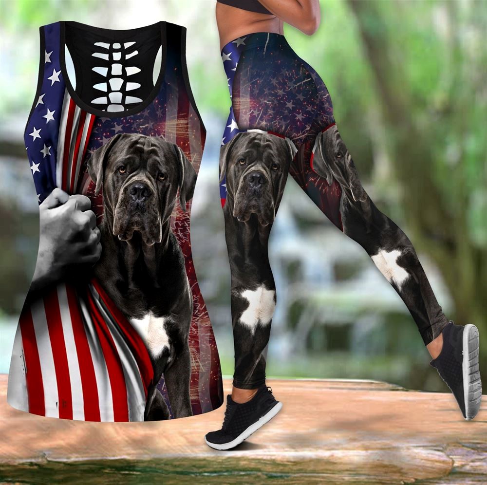 Cane Corso Black With American Flag Workout Set Hollow Tank Top And Leggings For Men Or Women Gift For Dog Lovers