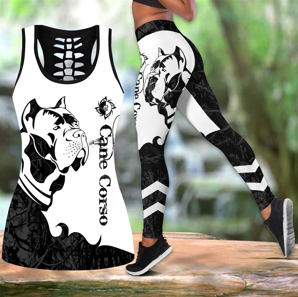 Cane Corso Black Tattoos Workout Set Hollow Tank Top And Leggings For Men Or Women Perfect Gift For Dog Lovers