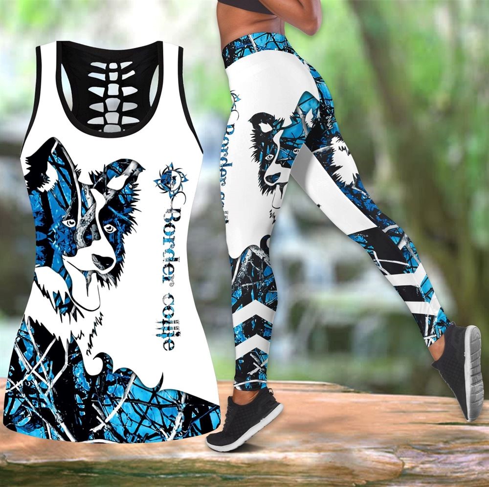 Border Collie Blue Tattoos Workout Set Hollow Tank Top And Leggings For Men Or Women Gift For Dog Lovers