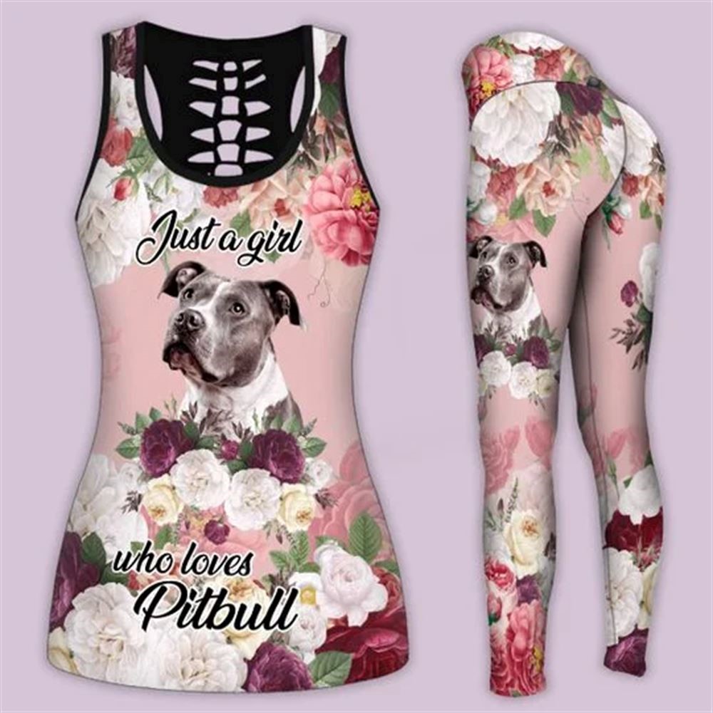 A Girl Who Loves Pitbull Workout Set Hollow Tank Top And Leggings For Men Or Women Dog Lovers Gift