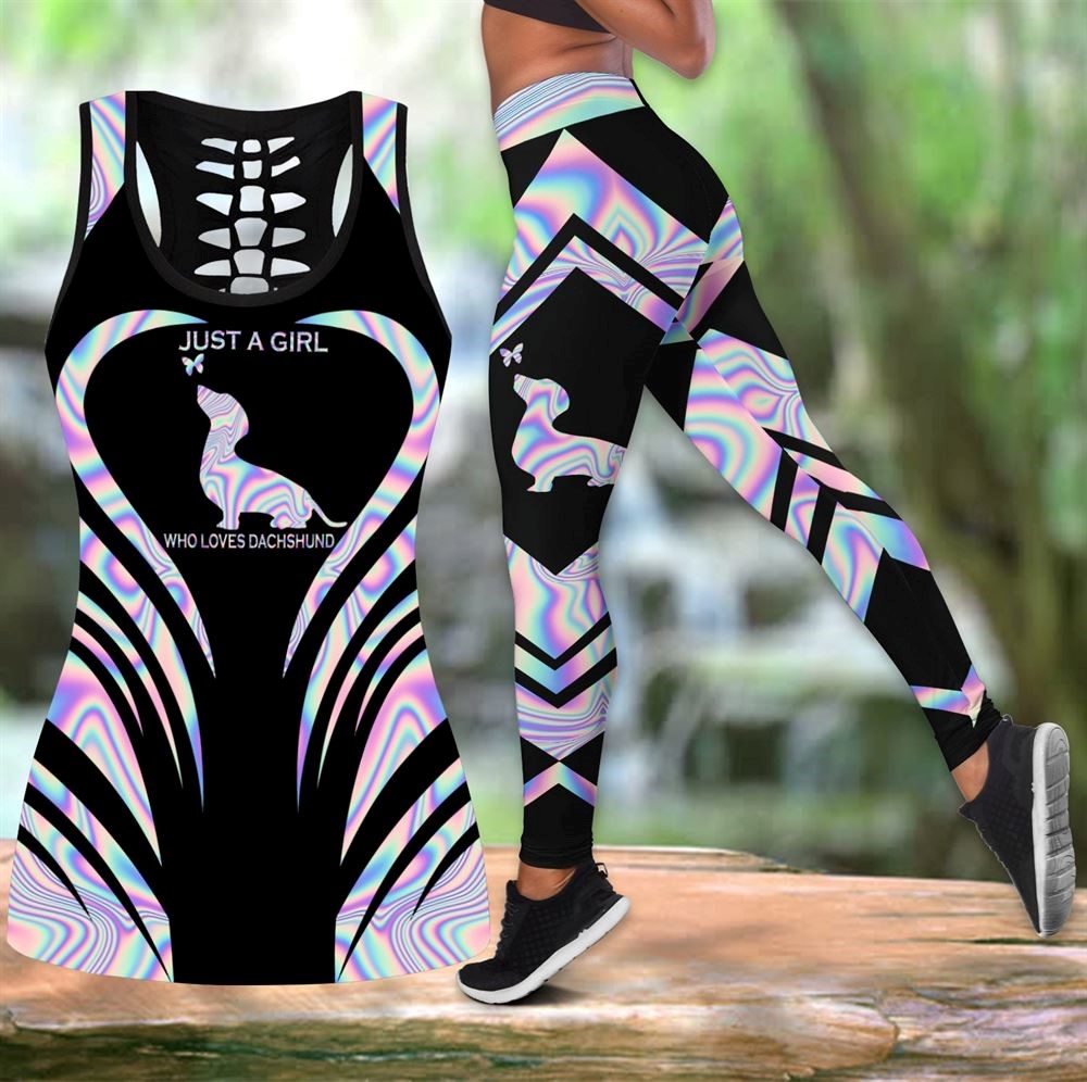 A Girl Who Loves Dachshund Workout Set Hollow Tank Top And Leggings For Men Or Women Gift For Dog Lovers