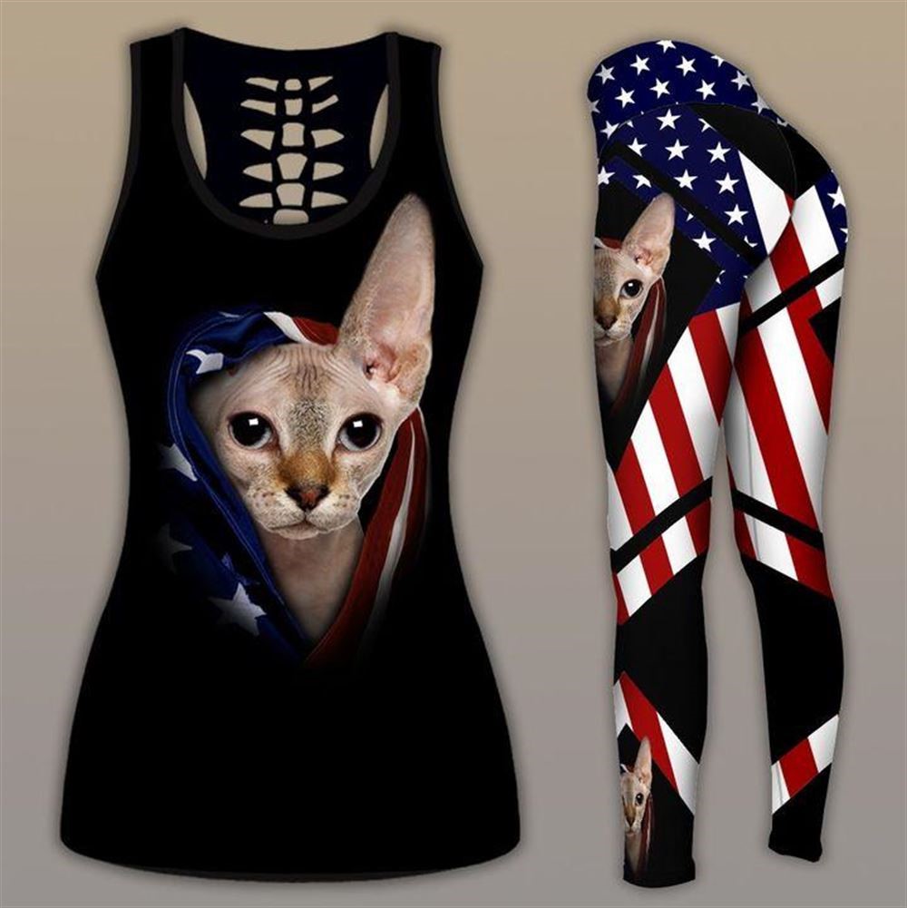 Sphynx Cat Workout Set All Over Printed Tank Top And Leggings For Women Cat Lovers Gift