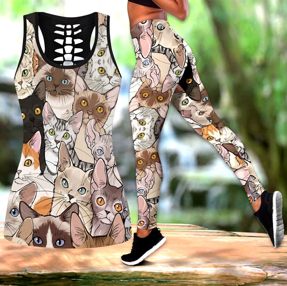 Cat Lover Workout Set All Over Printed Tank Top And Leggings For Women Gift For Cat Lovers