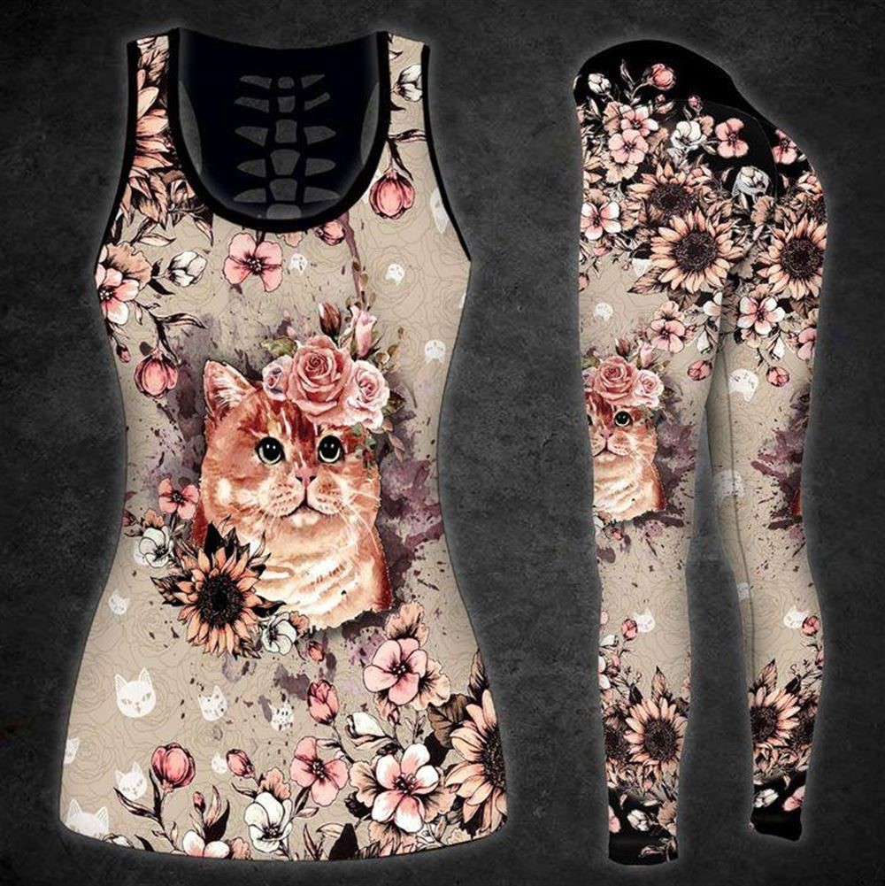 Cat Workout Set All Over Printed Tank Top And Leggings For Women Perfect Gift For Cat Lovers