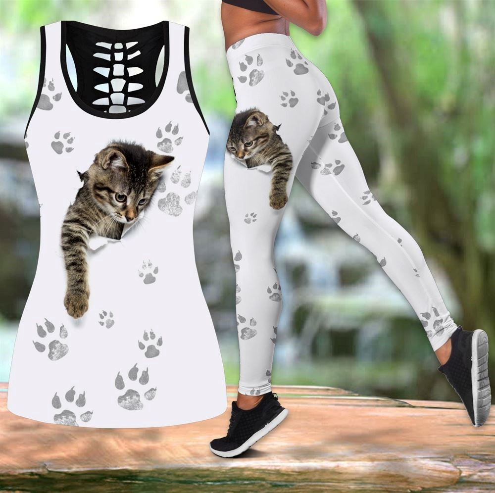 Baby Cat Workout Set All Over Printed Tank Top And Leggings For Women Cat Lovers Gift