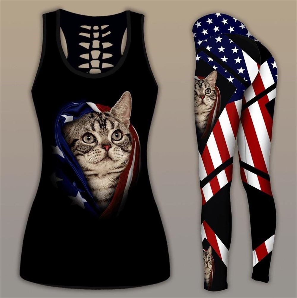 American Shorthair Cat Workout Set All Over Printed Tank Top And Leggings For Women Perfect Gift For Cat Lovers